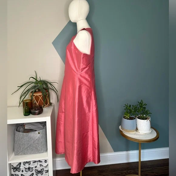 Elda De La Rosa Haute Couture Pink Shantung Silk Sleeveless A-Line Midi Dress L - Picture 3 of 11